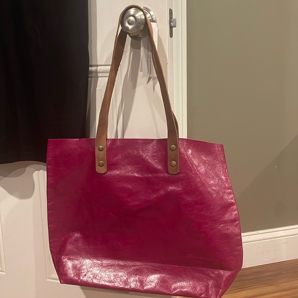 New Leah Lerner leather tote and matching zip tote in raspberry - gorgeous! NWT